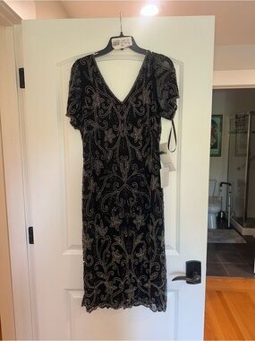 Pisarro Nights Black Beaded V-Neck Midi Dress